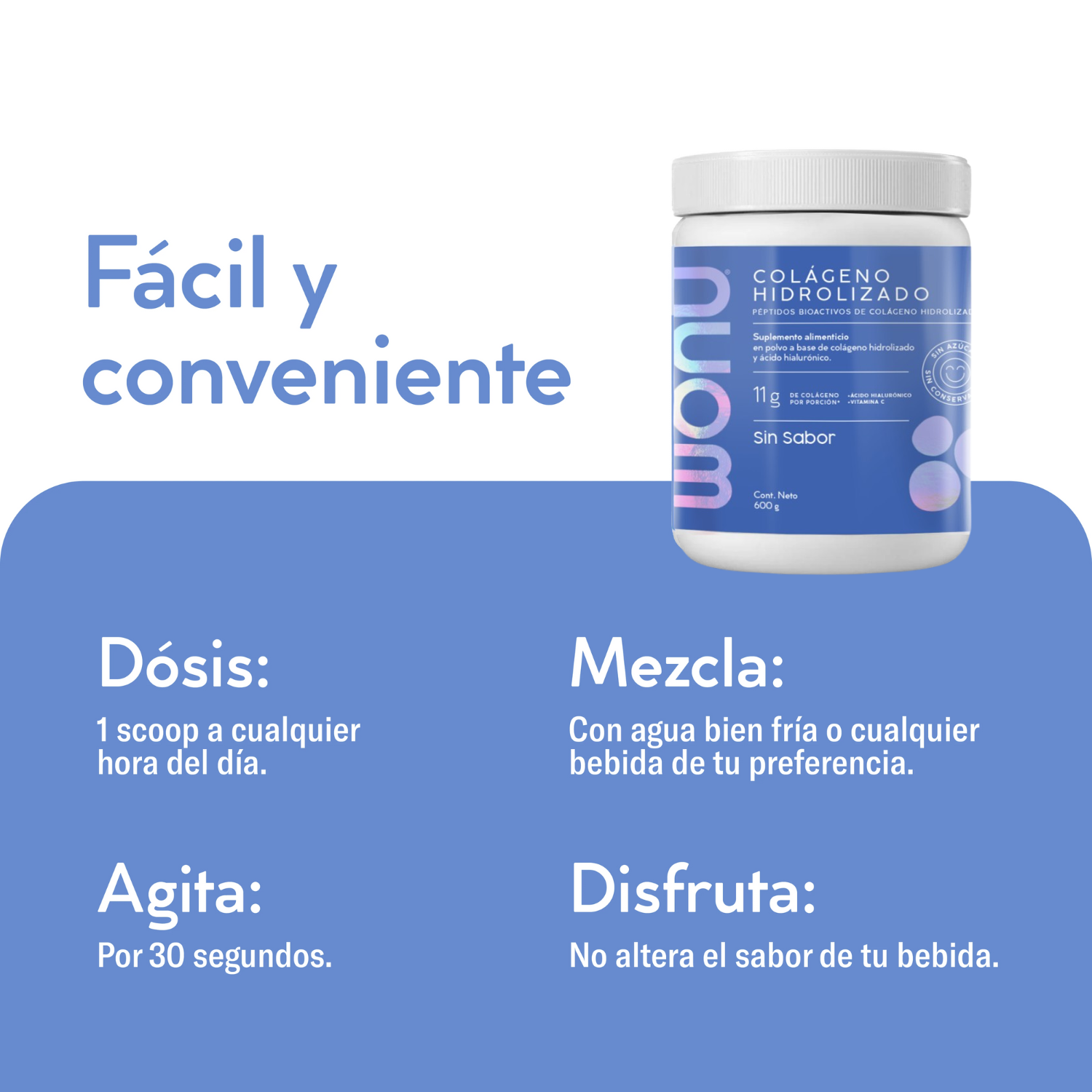 Colágeno Hidrolizado Natural - 11g de Colágeno con Ácido Hialurónico y Vitamina C