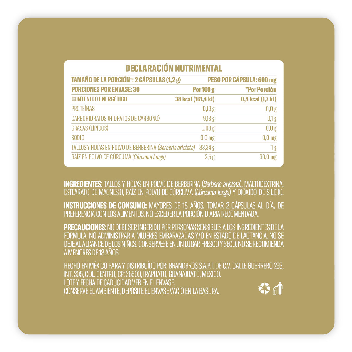 Berberina + Cúrcuma 60 Cápsulas
