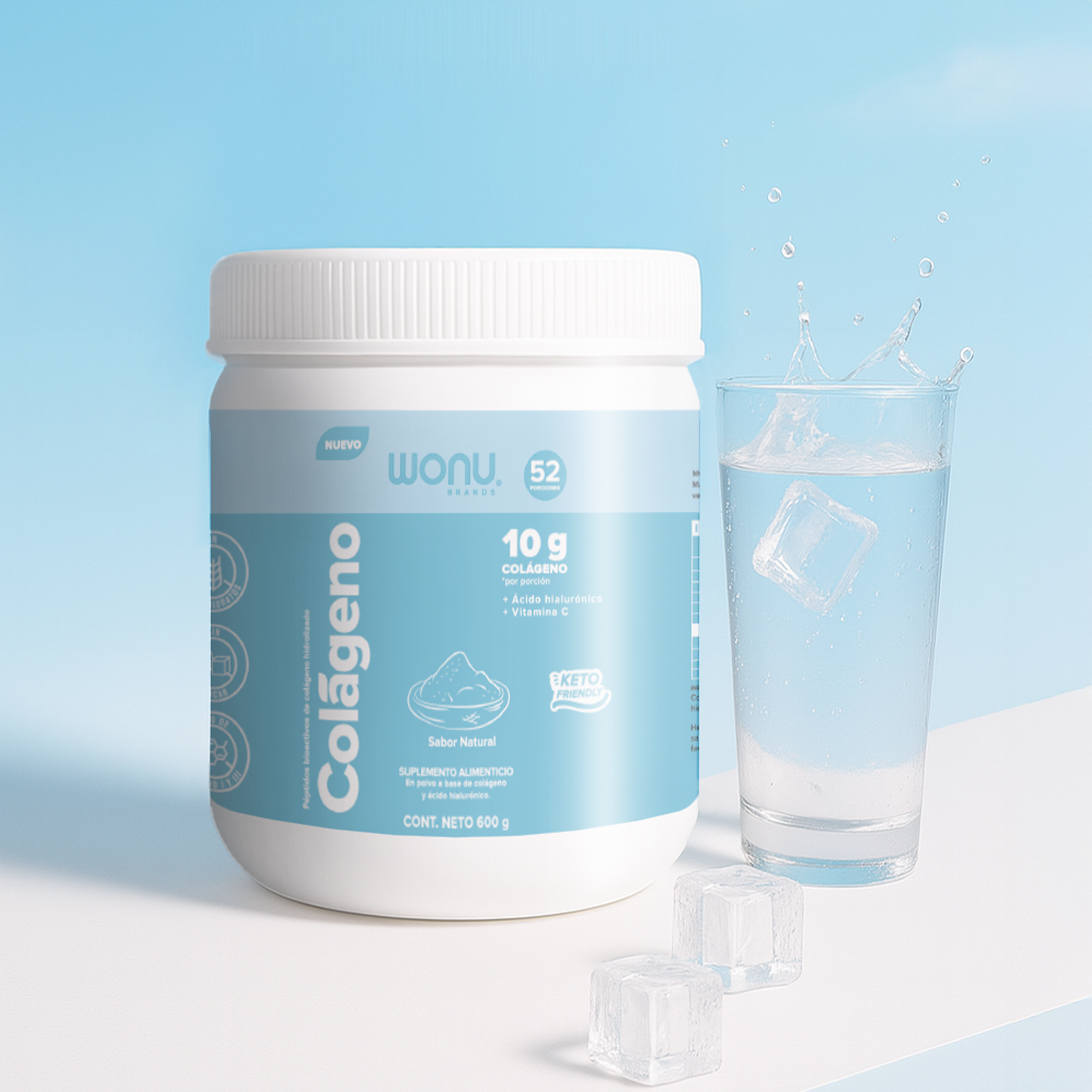 Colágeno Hidrolizado Natural - 10g de Colágeno con Ácido Hialurónico y Vitamina C