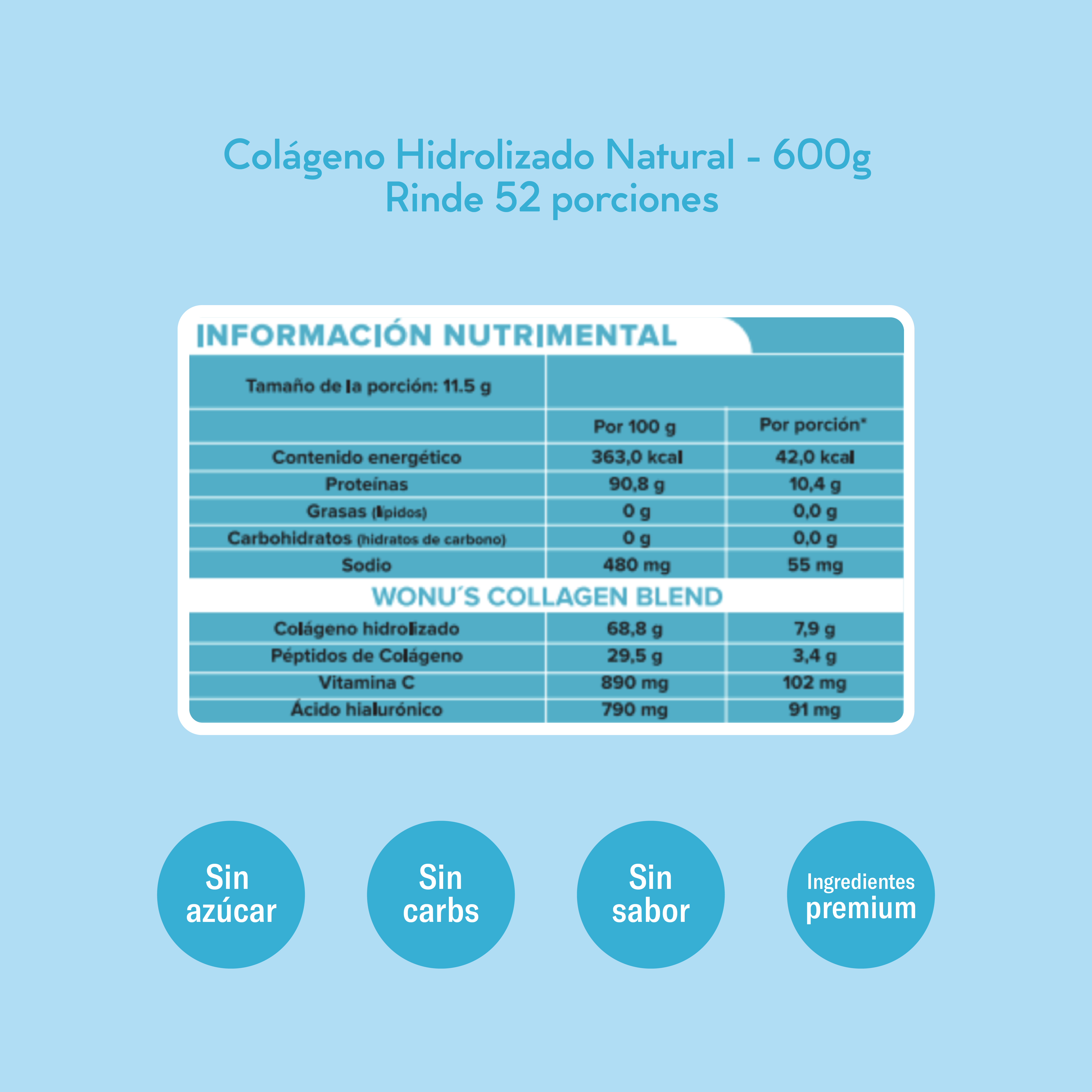 Colágeno Hidrolizado Natural - 10g de Colágeno con Ácido Hialurónico y Vitamina C