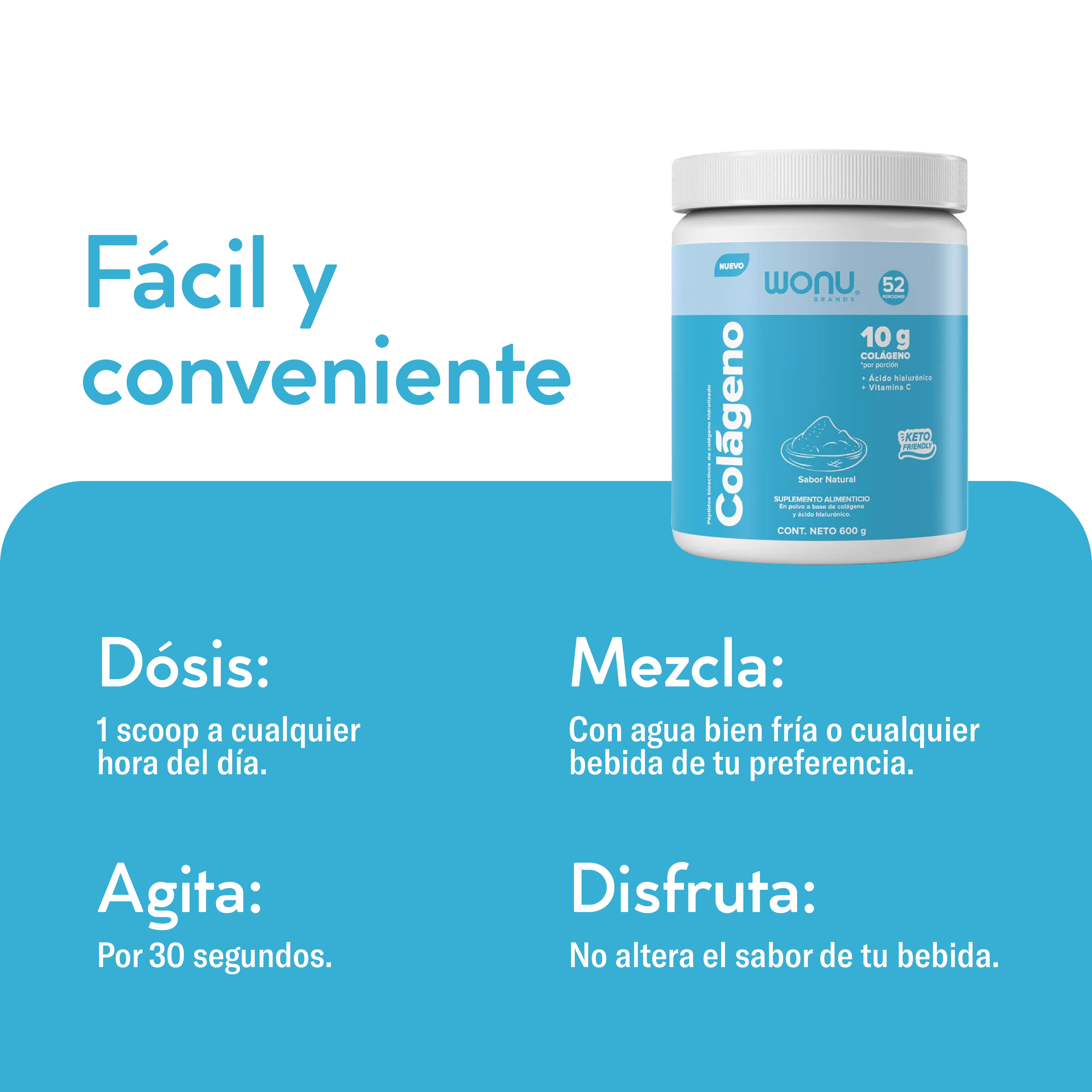 Colágeno Hidrolizado Natural - 10g de Colágeno con Ácido Hialurónico y Vitamina C