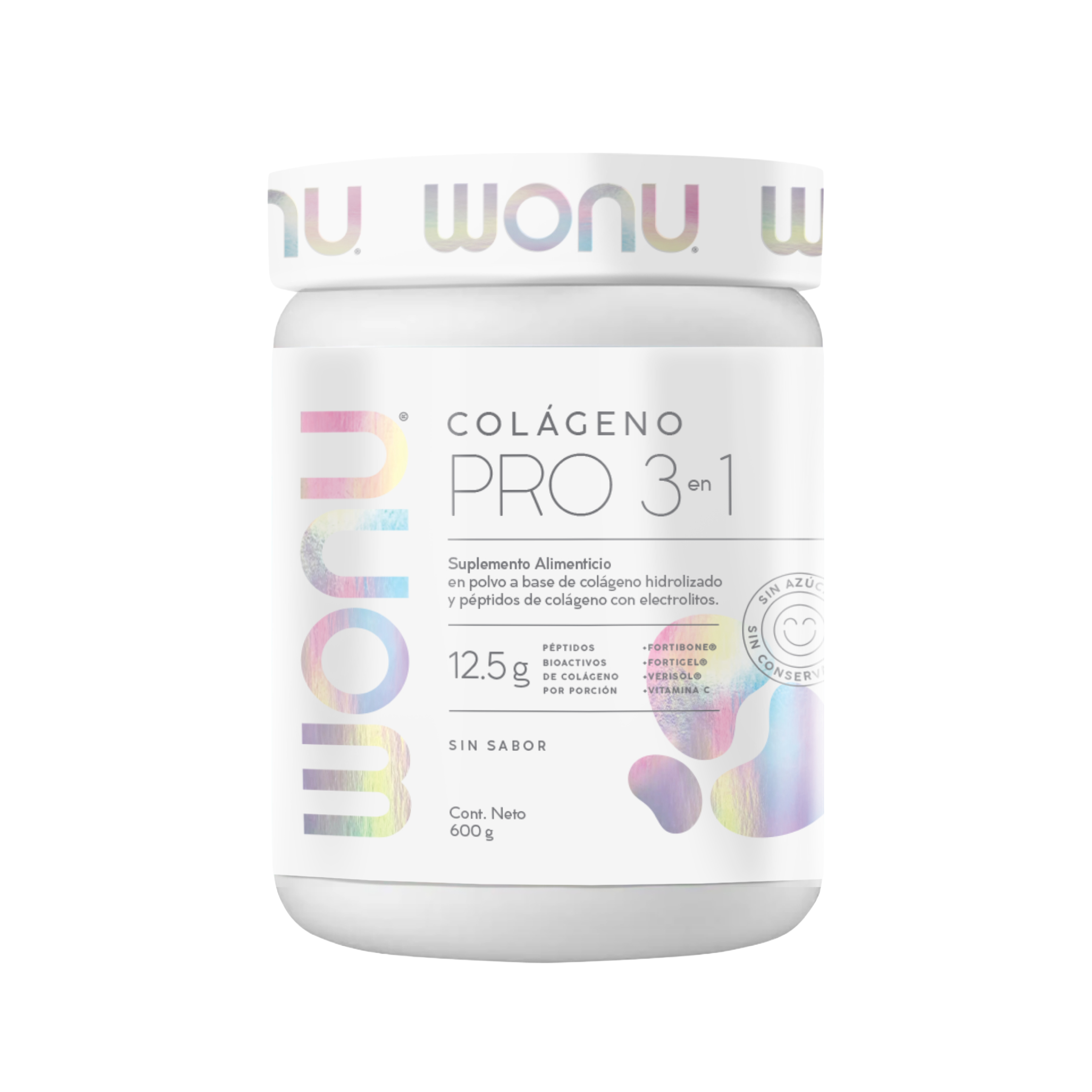 Colágeno PRO 3 en 1 Wonu – 12.5 g de péptidos por porción, sin azúcar y con vitamina C